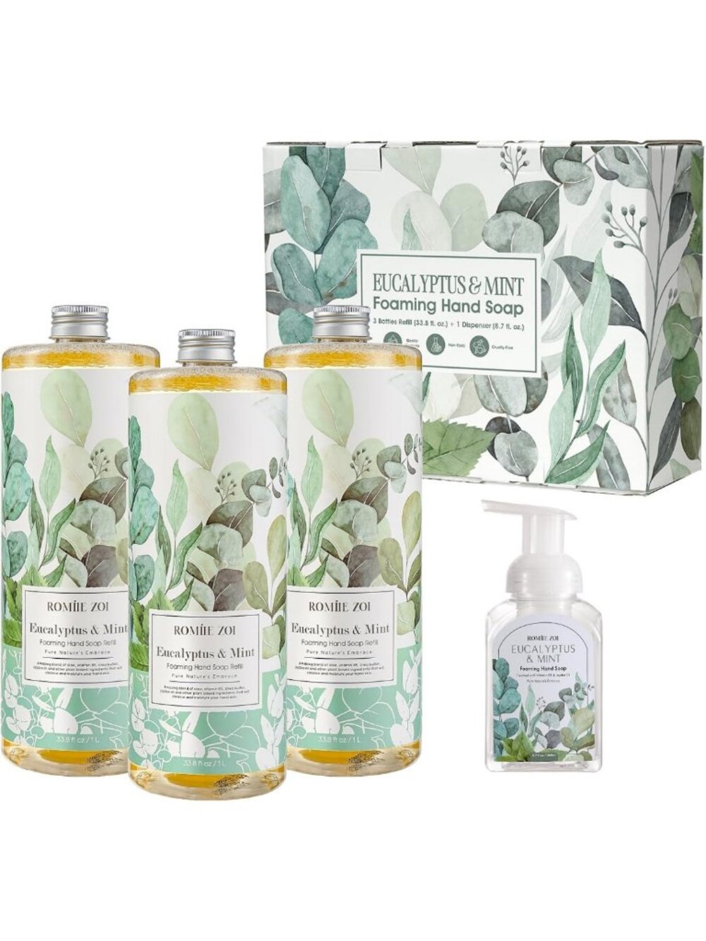 Eucalyptus & Mint Foaming Hand Soap Refills, 1L, 3-Pack - Refreshing Clean!